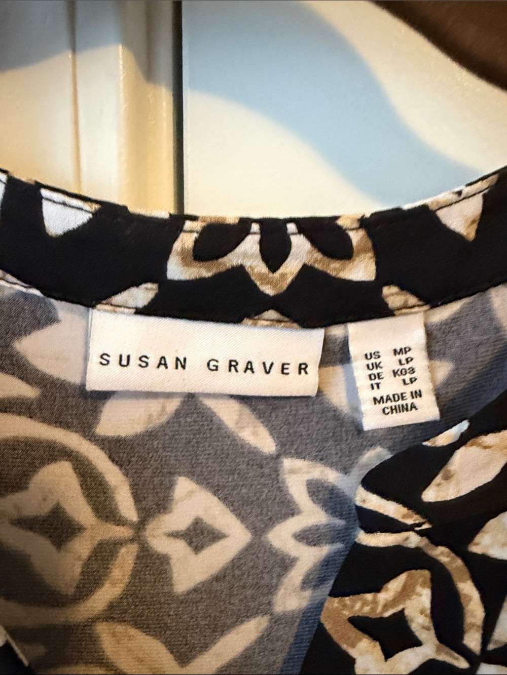 Susan Graver Black, White & Tan Printed V-Neck Tunic - Picture 2 of 4
